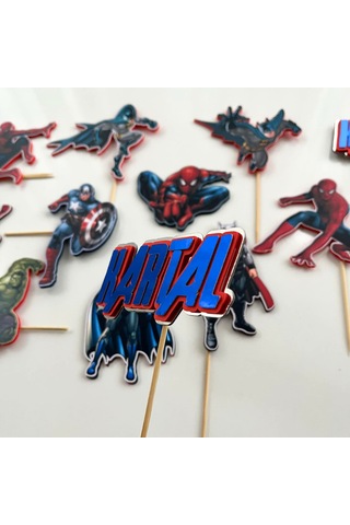 Avengers Temalı Erkek Çocuk Doğum Günü İsme Özel 3d Çubuklu Pasta Süsü Seti Cake Topper Çocuk
