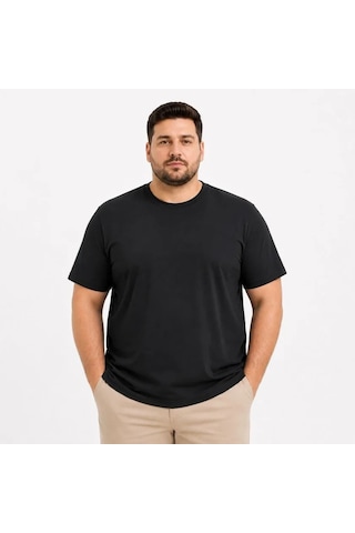 Efnaz Style Erkek Battal Big Size Basic Tişört Bisiklet Yaka Rahat Kalıp T-shirt - Siyah