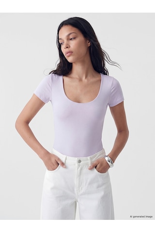Lcw Vision Lila U Yaka Kadın Çıtçıtlı Body