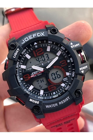 Joefox Digital Ve Analog 2 Yıl Garantili Kronmetre+takvim+alarm+aydınlatma Erkek Kol Saati Joe.bk05 Siyah - Kırmızı