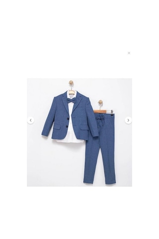 Erkek Çocuk Damatlık 4 Parça Mavi Blazer Ceketli Şık Takım Elbise 5428-my