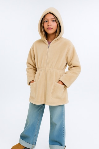 Esila Kids Kız Çocuk Ceket Peluş Kapüşonlu Uzun Kollu Kışlık Ceket 4-9 Yaş Bej