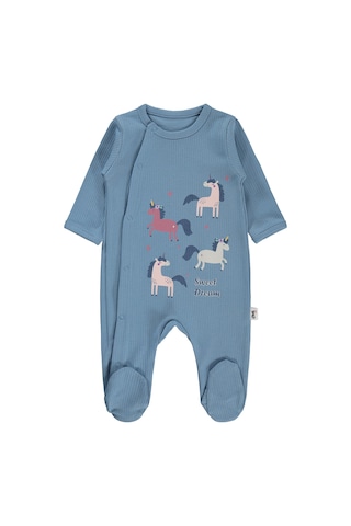 Civil Baby Unicorn Baskılı 1-9 Ay Tulum - Mavi Buz Mavi