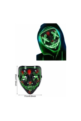 Led Işıklı Neon Maske, Floresan Yeşil, Cadılar Bayramı, 220x170mm Yetişkin