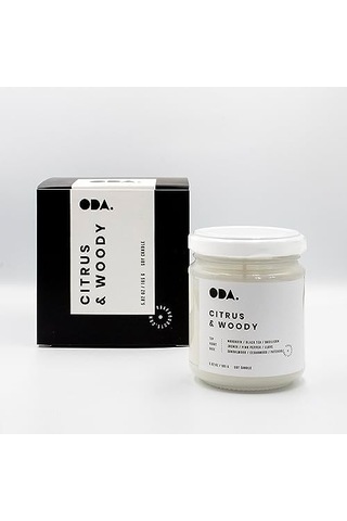 Citrus & Woody - Narenciye & Odunsu Kokulu Dekoratif Beyaz Kapaklı Kavanoz Soya Mumu I 165 Gr Beyaz Siyah