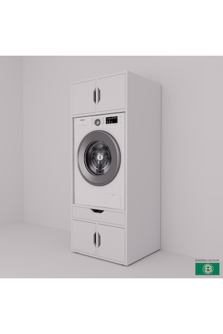Çamaşır Makine Dolabı Çekmeceli Ve Kapaklı Geniş Depolama Alanlı Beyaz
