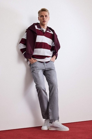 Defacto Boxy Fit Polo Yaka Çizgili Sweatshirt G5091ax25wnbr194 Bordo-br194