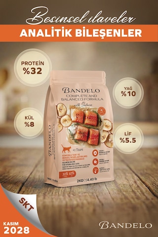 Bandelo Kısırlaştırılmış Somonlu Yetişkin Kuru Kedi Maması 2 Kg - Kilo Kontrolü, Tüy Sağlığı ve Koku Önleyici Etkili