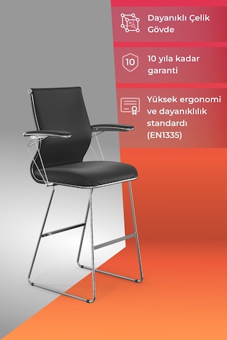 Ergolife Sit 10 Sandalye Krom Ayaklı, Deri Kaplama, Siyah, Bar Sandalyesi -178.22.1.778 Siyah