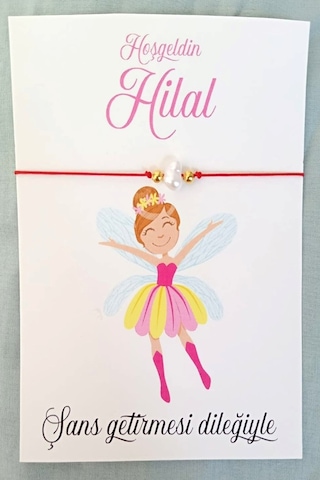 20 Adet Peri Kızı Kartlı Şans Bilekliği - Bebek Hediyelik - Mevli