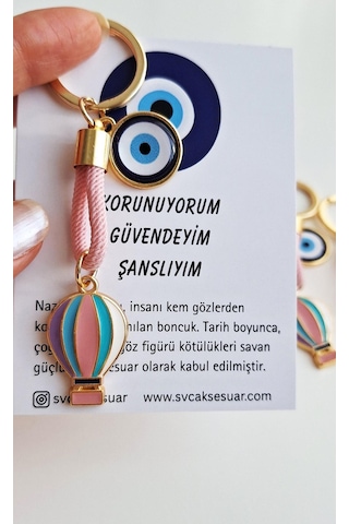 Hediyelik Özgürlük Simgesi Balon Nazar Boncuklu Anahtarlık - Pembe 9 Cm