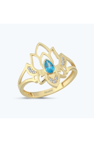 Altınbaş Mavi Taşlı Altın Lotus Çiçeği Yüzük Ayz00467-y-25842-m Çok Renkli