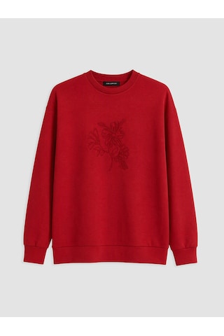 Lcw Comfort Kırmızı Nakışlı Soft Touch Kadın Sweatshirt