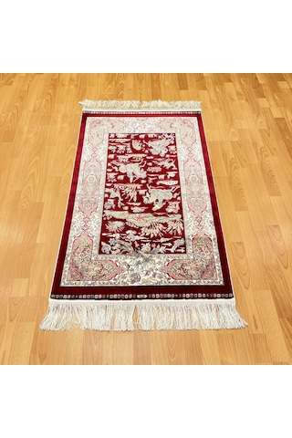 Şehname Motifli 90 X 150 Cm İpek Halı Bordo
