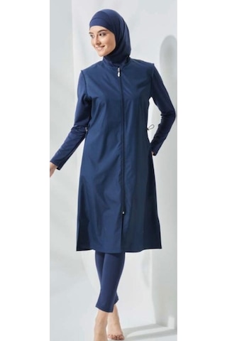 Seamay Allsea 3075 Lacivert 2 Li Kollar Lycralı Tam Boy Tesettür Mayo