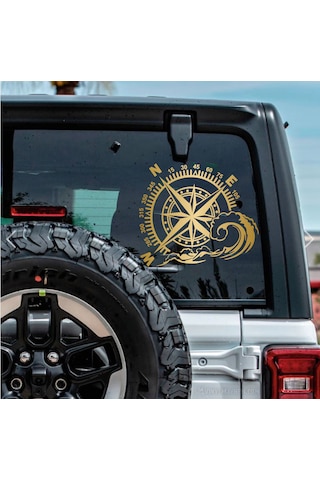 Pusula Ve Dalga Sticker - 4x4 Off Road Adventure Kamp Sticker - Araba Oto Karavan Motosiklet Sticker - 00067 30x26 Cm