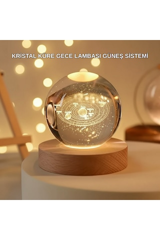 Usb Bağlantılı Işıklı Kristal Küre Modern Ahşap Semeglbl - 36 Tabanlı Dekor