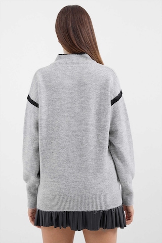 Gabria Fermuarlı Şeritli Kazak Gri