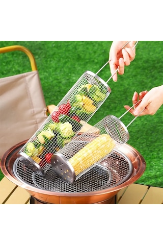 Saplı, Silindirik Paslanmaz Çelik Izgara Sepeti, Dış Mekan Izgara Sebze Izgara Ağı Borusu, Izgara Ağı, 30,5 Cm