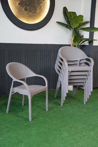 Alezy Bambu Rattan Kollu Koltuk 6 Adet Gri