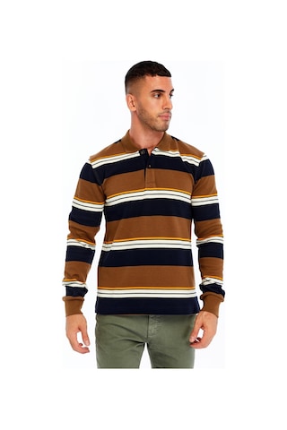 AR-MA Arma Erkek Ribanalı Regular Fit Çizgili %95 Pamuk %5 Elastane Ringel Pike Kumaş Polo Yaka Düğmeli Sweatshirt K30554953102 Kahverengi