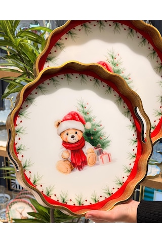 2li Teddy Red Papatya Lüks Tepsi-5501