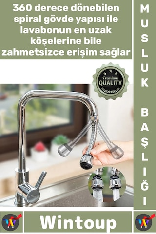 Musluk Mutfak Lavabo 360 Dönebilen Uzatıcı Hortumlu Esnek Su Tasarruflu Şık 2 Modlu Musluk Başlığı