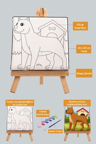Sevimli Köpek Çocuk Eğitici Tuval Boyama Hobi Seti