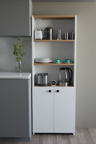 Kapaklı Çok Amaçlı Mutfak Dolabı 150x50x22 Cm - Raflı Erzak Dolabı Modern Depolama Ünitesi Beyaz - Atlantik Çam