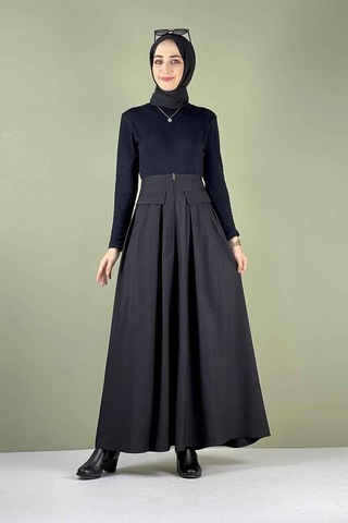 İbrahim Burak Etiler Collection Moda Çizgi Etek Siyah