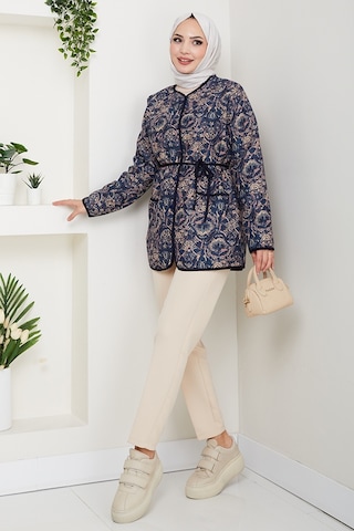 Desenli Düğmeli Kapitone Ceket 1620 - Lacivert Lacivert