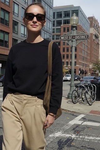 Feg Store Kadın Bisiklet Yaka Siyah Oversize Sweatshirt Beyaz