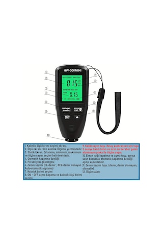 Valkyrie Hw-300mını Dijital Boya Kalınlığı Ölçüm Cihazı 0-2000µm Hassas Ölçer
