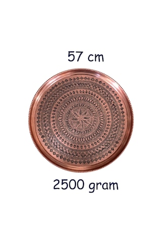 57 Cm El İşlemeli Otantik Desenli Kalın Urfa Bakır Tepsi - Bakır-tps484 Antik Bakır