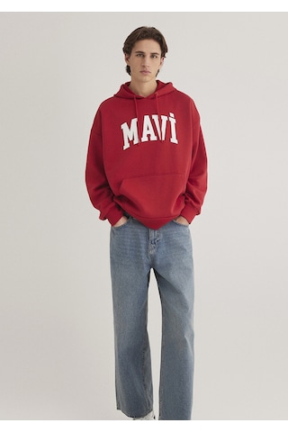 Mavi - Mavi Logo Baskılı Kapüşonlu Kırmızı Sweatshirt 067149-86417 Kırmızı