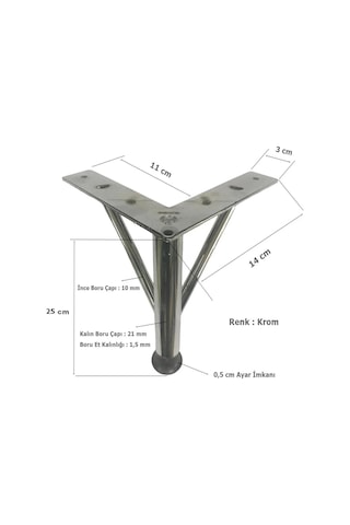 Firkete Ayak Metal 25 Cm Krom Mobilya Koltuk Ayağı Krom