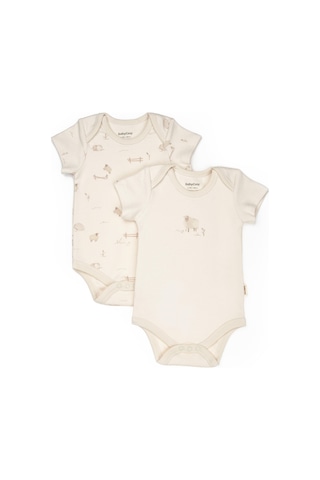 Bebek 2li Kısa Kollu Zıbın Body %100 Organik Pamuk, Bebek-yenidoğan-csy8176 Bej - Ekru