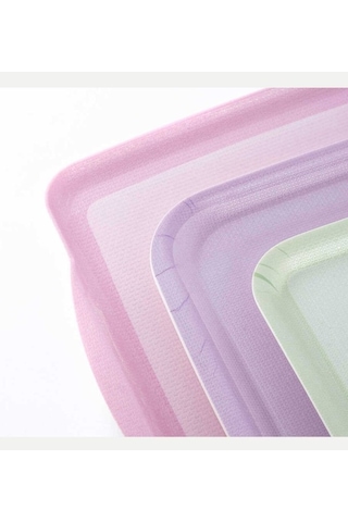 Tantitoni Melamin Tea Desenli 3lü Kaydırmaz Tepsi 25-36-43cm Elvin Home Concept Çok Renkli