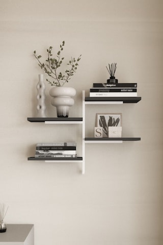 Aju 4 Katlı Duvar Rafı Metal Çerçeveli Dekoratif Kitaplık Ve Raf Ünitesi Modern Minimalist Tasarım Beyaz