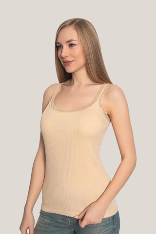 Astrid T Premium Günlük Üst Yazlık Giyim Yumuşak Bluz Kadın Dantelli Askılı Atlet Ten Rengi 3'lü Paket