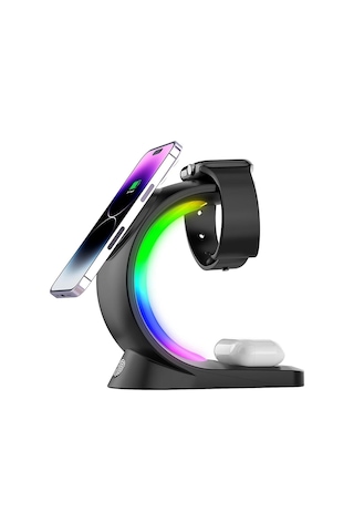 S-link Sl-cw20 Telefon, Saat, Kulaklık Uyumlu 15w Siyah Rgb Kablosuz Şarj Cihazı Çok Renkli