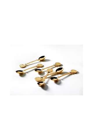 Çay Kaşığı Seti 12 Parça Osmanlı Motifli Metal Gold Gold Tonlu