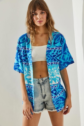 Shade Kadın Etnik Desenli Kısa Kollu Viskon Kimono 60251374 - Mavi