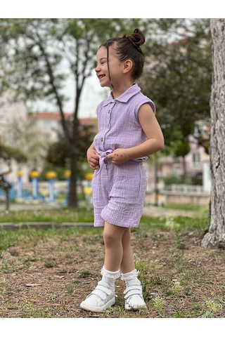 Kız Çocuk Müslin Gömlekli Şortlu Takım Mint Yeşili