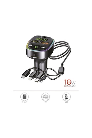 G15 Fm Transmitter Araç Şarj Cihazı 18w Hızlı Şarj - Usb/type-c/tf Kart Destekli