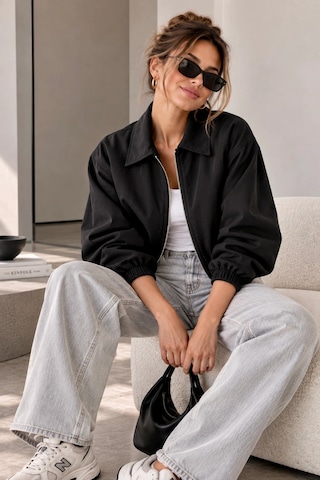 Bb Butik Basic Mevsimlik Fermuarlı Bomber Ceket Oversize Rahat Kalıp Fs3434 Siyah