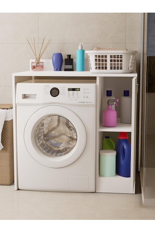 %100 Mdf Çamaşır Ve Kurutma Makinesi Dolabı, Kapaklı 2 Raflı Çamaşır Makinesi Düzenleyicisi Beyaz
