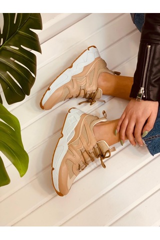 Erva'nın Butiği Nude Deri Travis Kadın Sneakers-2725