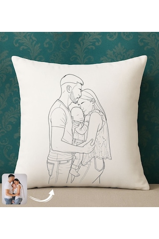 Bk Gift Kişiye Özel Line Art Tasarımlı Beyaz Kırlent Yastık-1, Arkadaşa Hediye, Sevgiliye Hediye, Eşe Hediye Kobitmeyencom34133 Bk Gift
