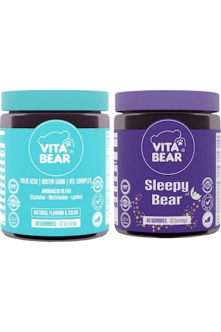 Vita Bear Sleepy Bear 60 Kapsül + Strong Hair Gummy Vitamin 60 Kapsül